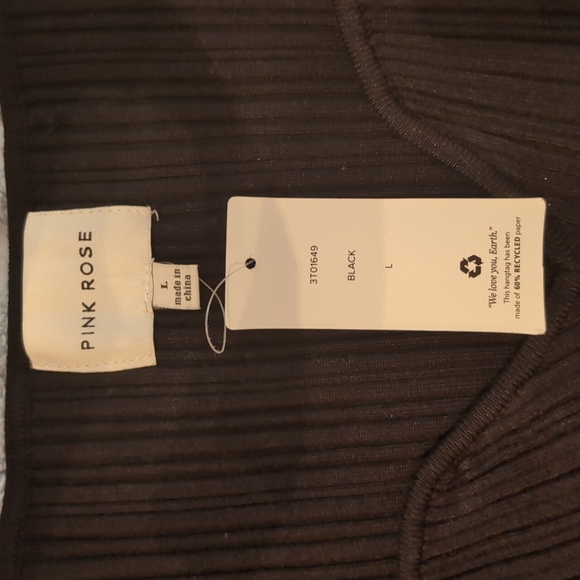 Pink Rose Black Ribbed Sweater Size L - Picture 6 of 8